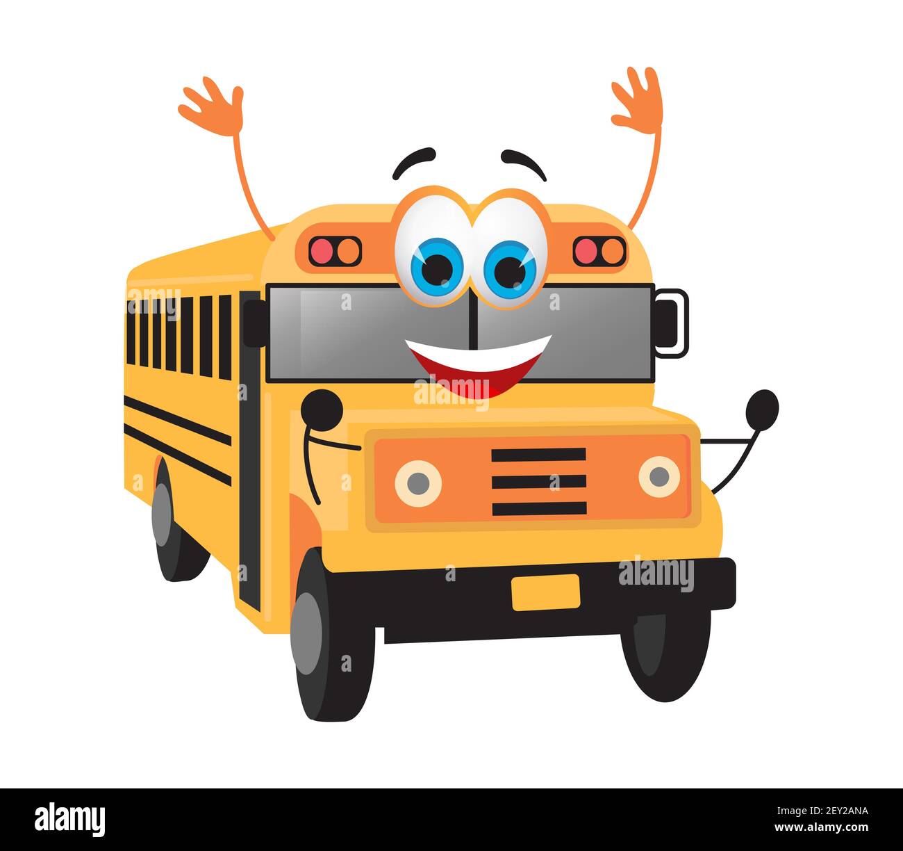 Lustige Schule Bus mit Augen auf weißem Hintergrund, flache Design Vektor-Illustration Stock Vektor