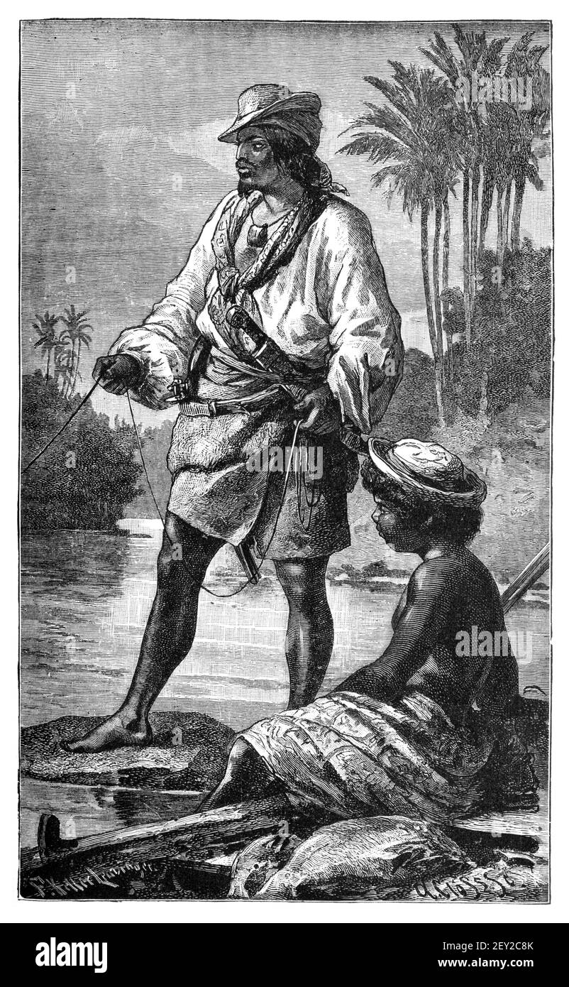 Multirassische Arbeiter aus Brasilien. Kultur und Geschichte Südamerikas. Vintage antike Schwarz-Weiß-Illustration. 19th Jahrhundert. Stockfoto