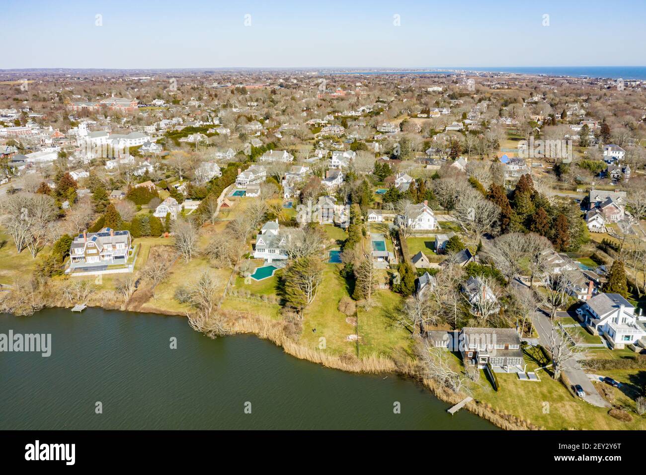 Luftaufnahme der Linden Lane und Umgebung, southampton, NY Stockfoto