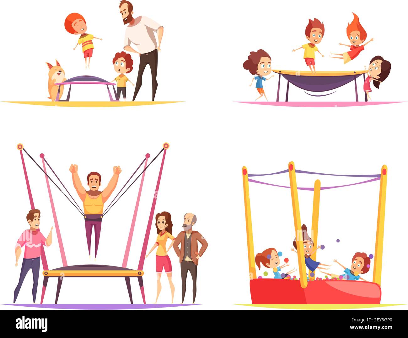 Springen Trampoline Design-Konzept mit flachen Cartoon menschliche ...