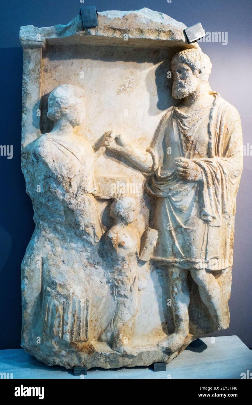 Das Archäologische Museum von Heraklion spätrömische Skulpturenraum bias Relief Tafel, Kreta, Griechenland. Stockfoto