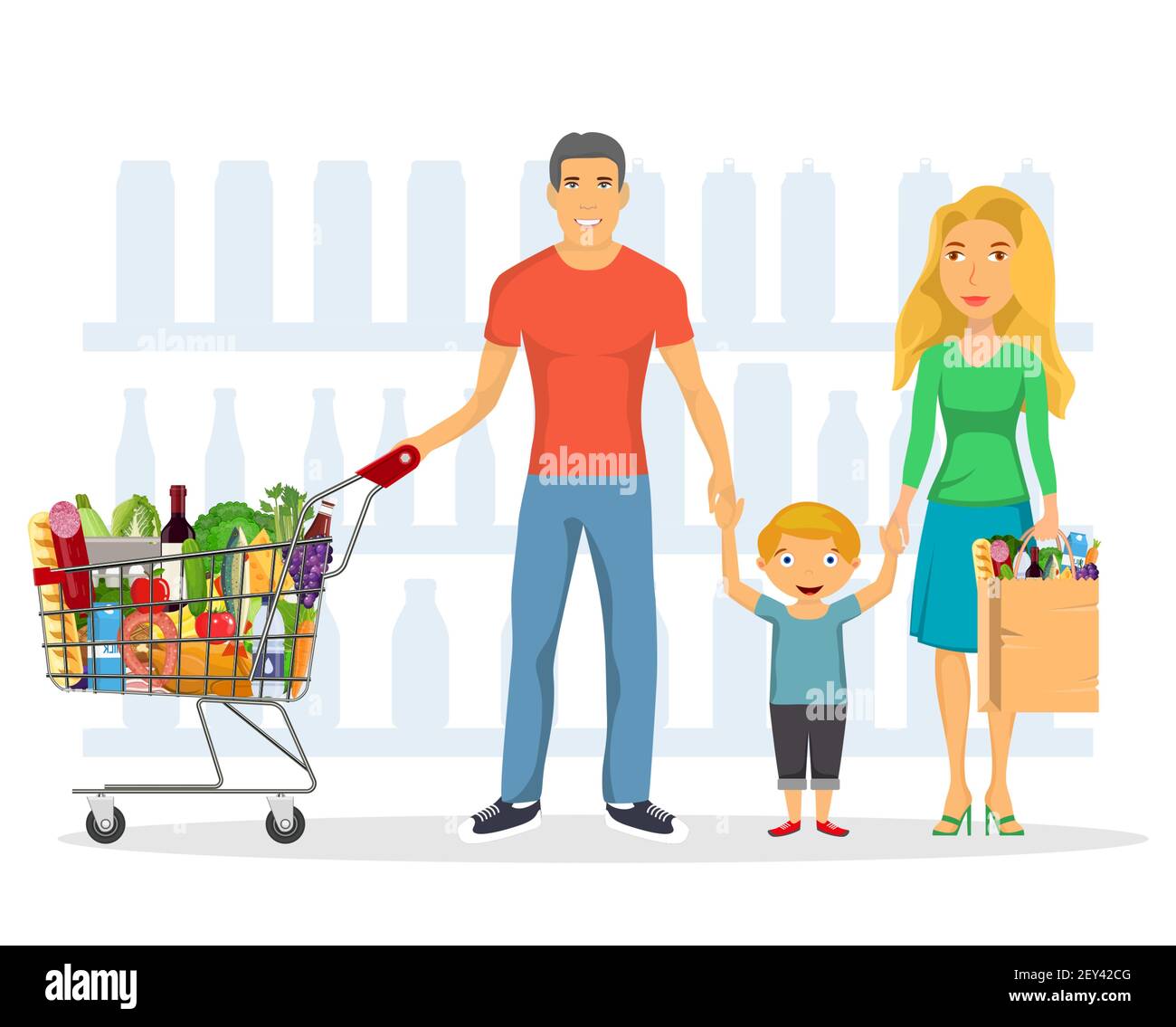 Family Shopping Characters Set, Stock Vektor