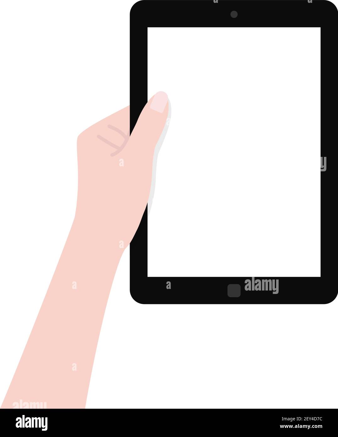 Schwarzes Tablet mit weißem Bildschirm in der linken Hand Stock Vektor