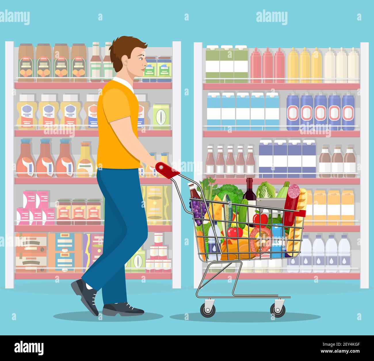 Junger Mann, der Lebensmittel einkauft Stock Vektor