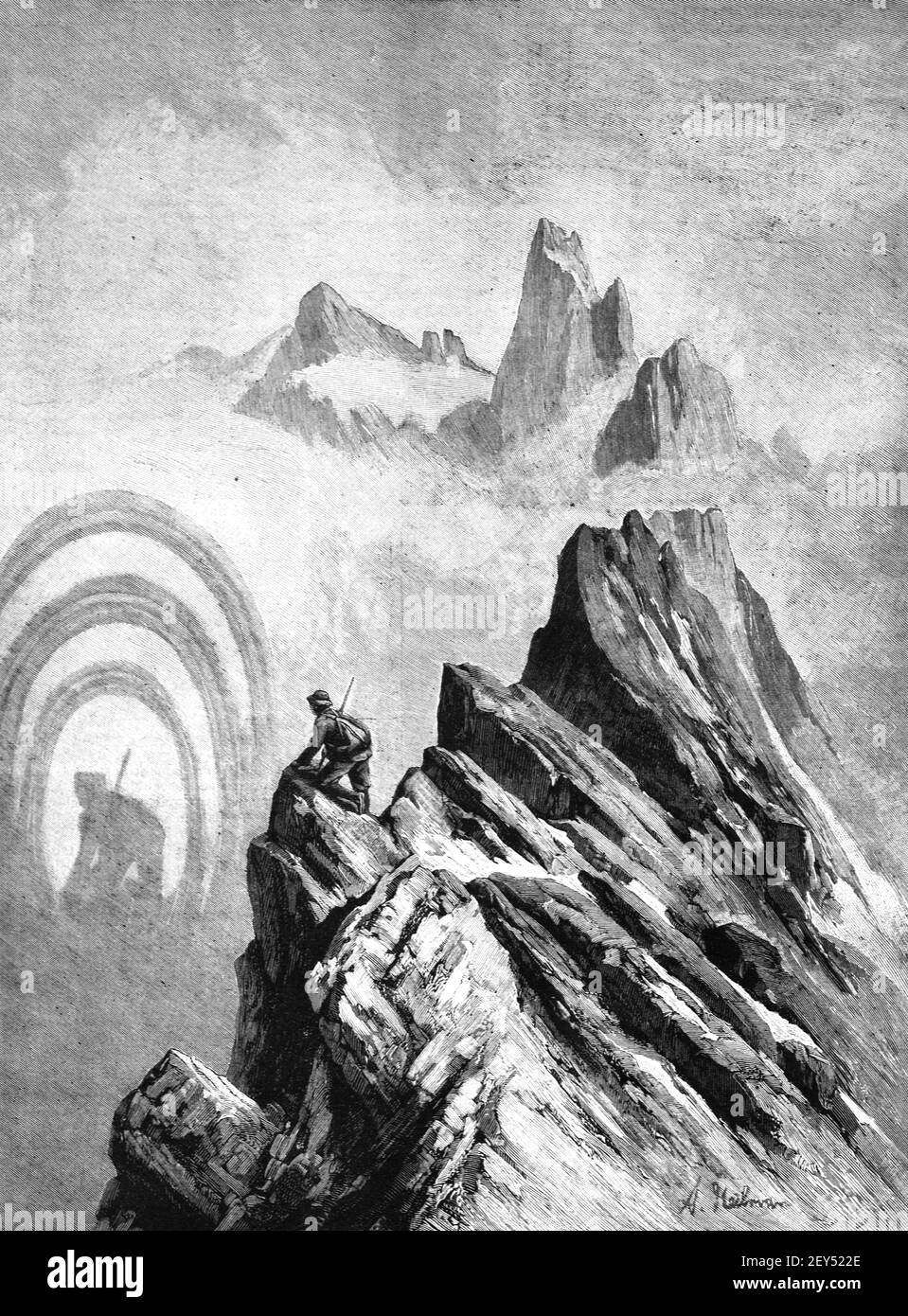 Broken Specter aka Broken Bow oder Mountain Spectre benannt nach Broken Peak, Harz Mountain, Deutschland 1896 Vintage Illustration oder Old Engraving Stockfoto