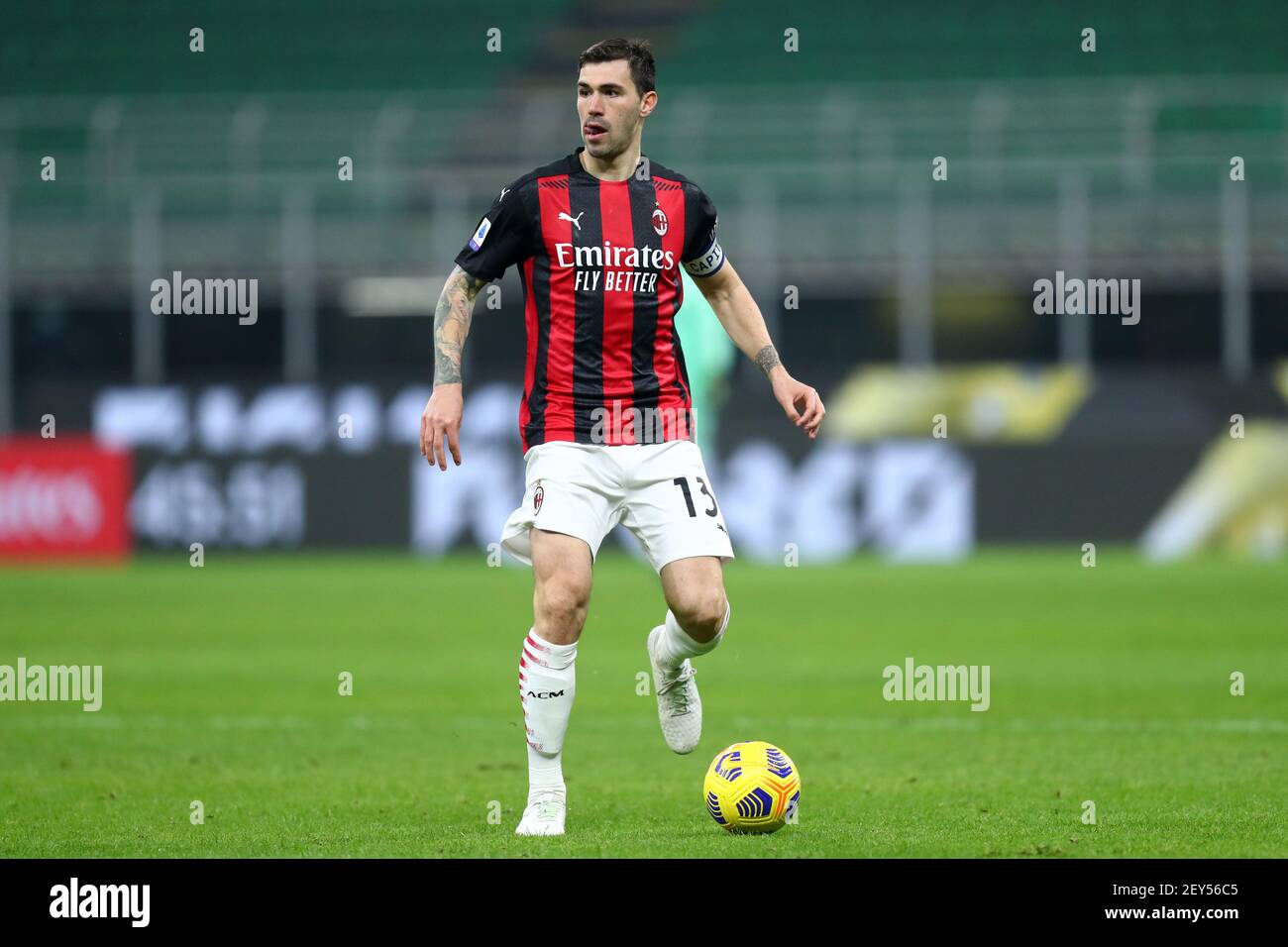 Alessio Romagnoli von AC Mailand in Aktion während der Serie EIN Spiel zwischen AC Mailand und Udinese Calcio. Das Spiel endet in einem Unentschieden 1-1. Stockfoto