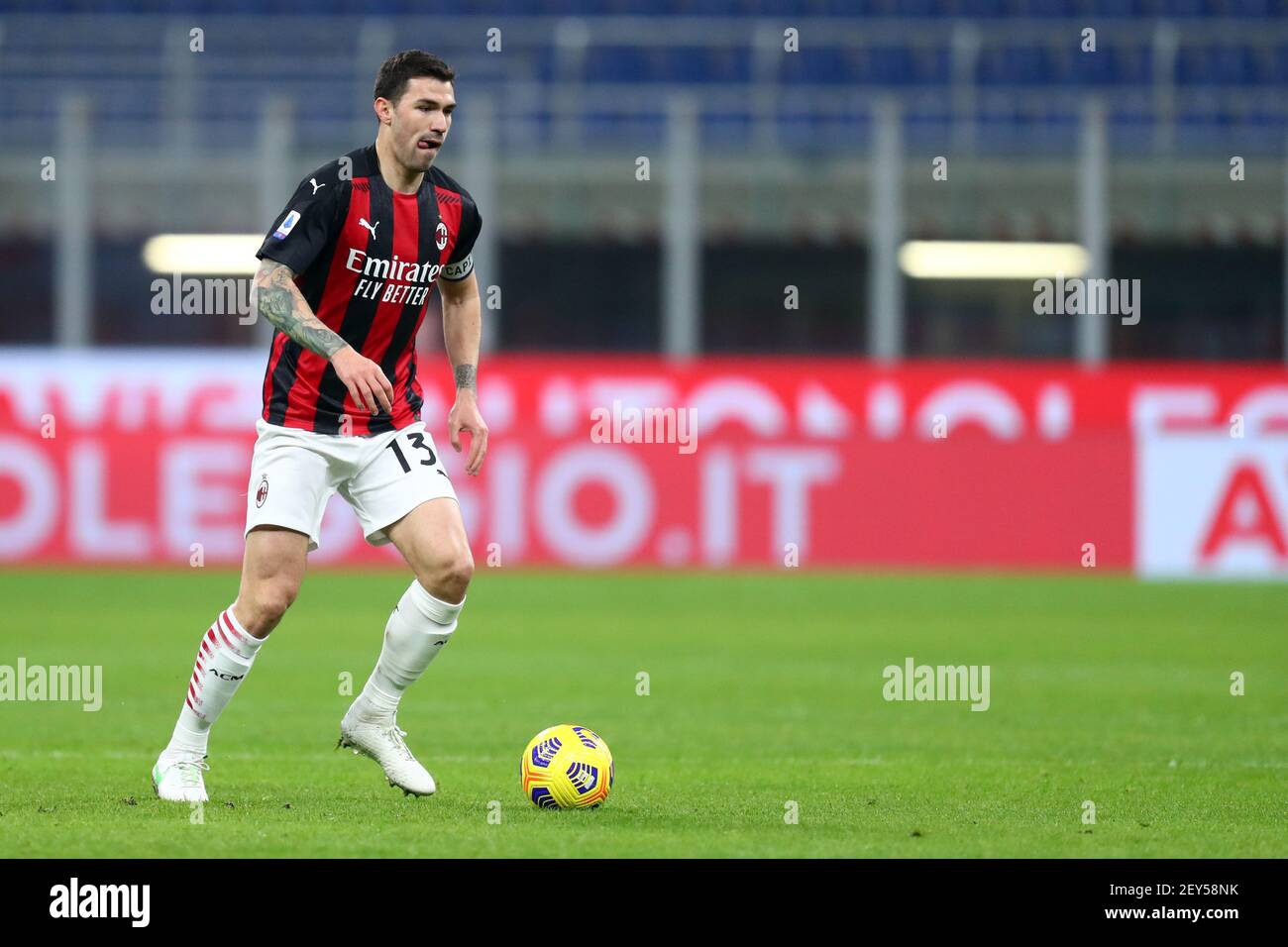 Alessio Romagnoli von AC Mailand in Aktion während der Serie EIN Spiel zwischen AC Mailand und Udinese Calcio. Das Spiel endet in einem Unentschieden 1-1. Stockfoto