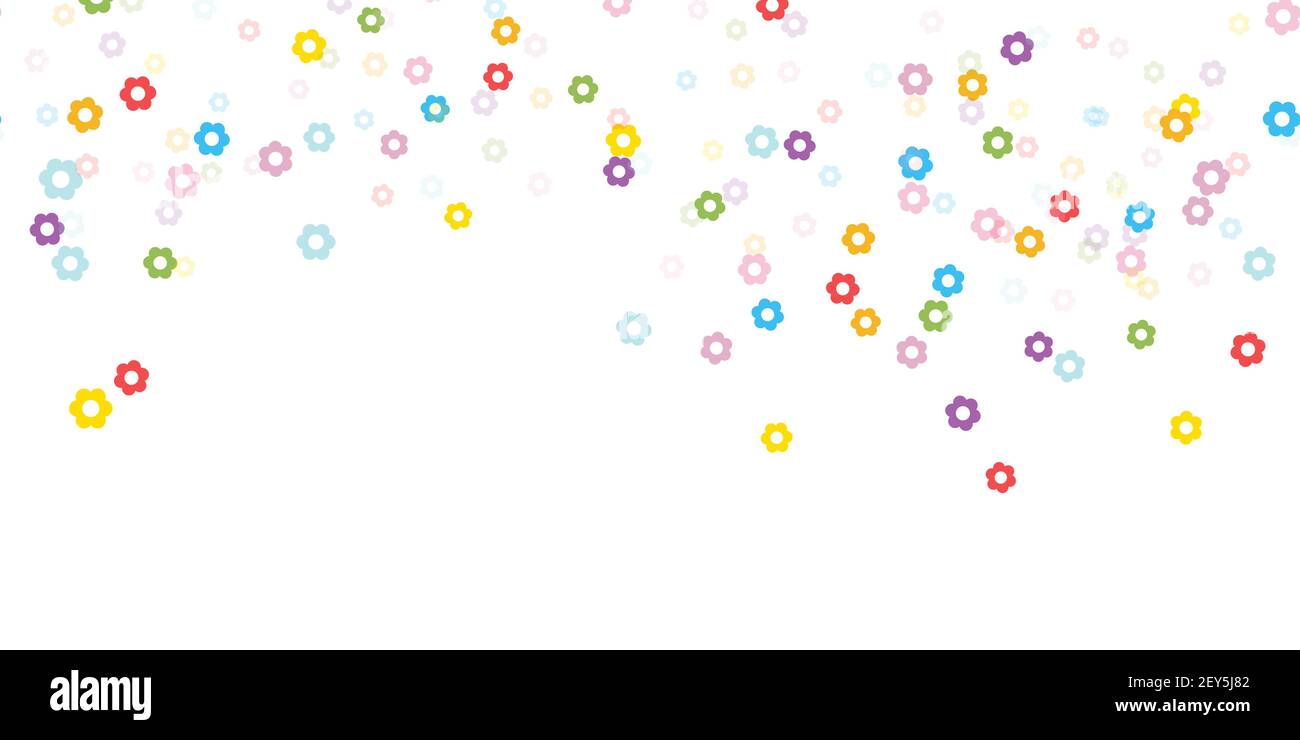 Nahtloser Hintergrund mit verschiedenfarbigen Konfetti-Blüten für fröhlichen Frühling, osterfest oder andere Naturkonzepte Stock Vektor