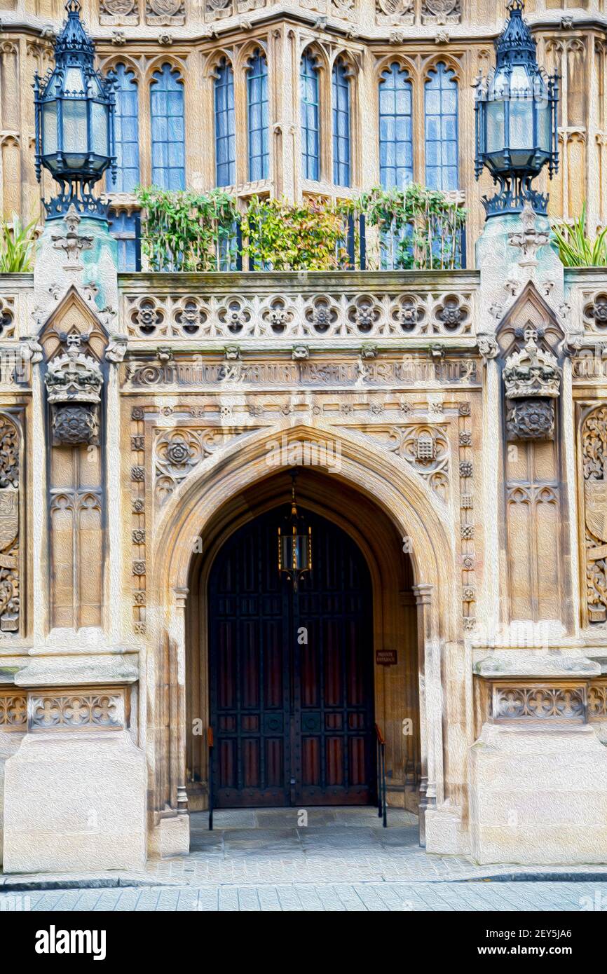 Parlament in london alte Kirchentür und antike Marmorwand Stockfoto