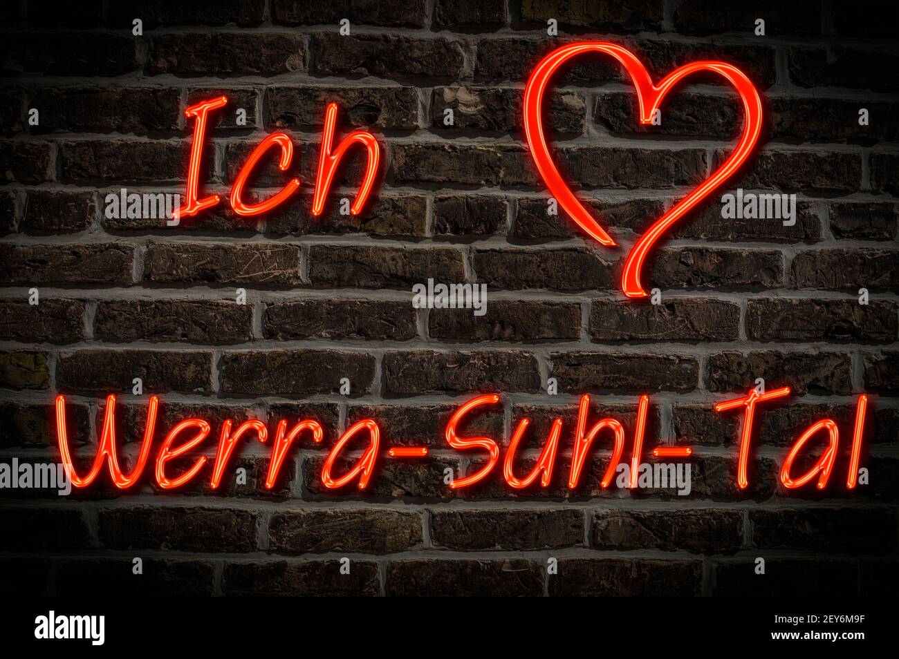 Leuchttreklame, Ich liebe Werra-Suhl-Tal, Thüringen, Deutschland, Europa Ich liebe Werra-Suhl-Tal, Thüringen, Deutschland, Europa Stockfoto
