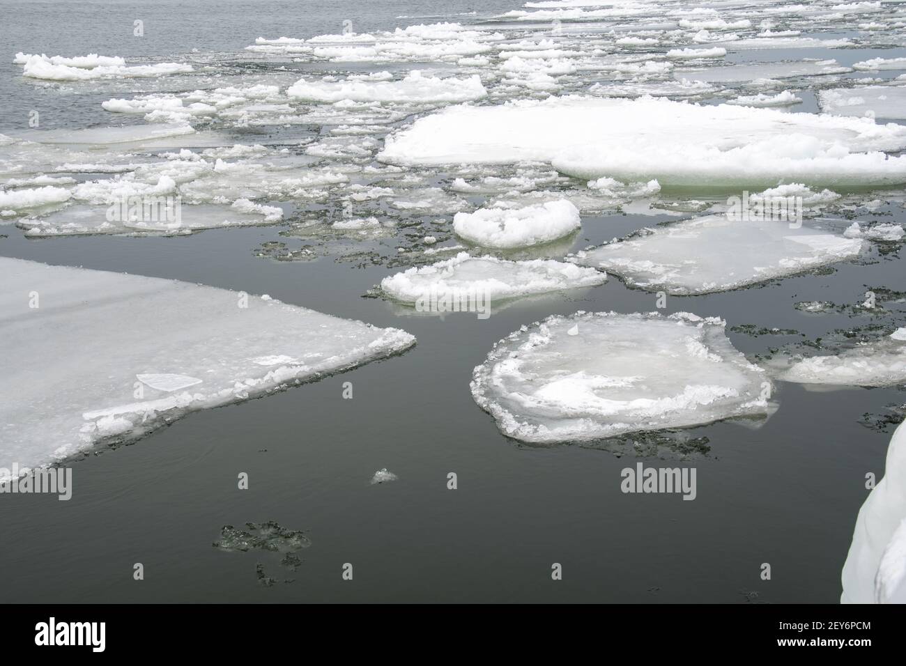 Große schwimmende Eisschollen am Lake Michigan Stockfoto