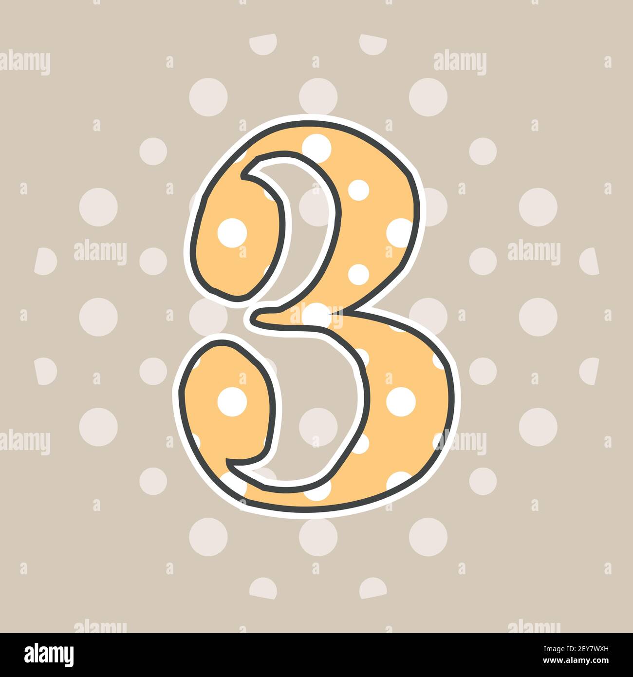 Niedliche gepunktete Nummer drei isoliert auf beigem Hintergrund. Vektorgrafik. Element für Design. Kinderalphabet. Stock Vektor