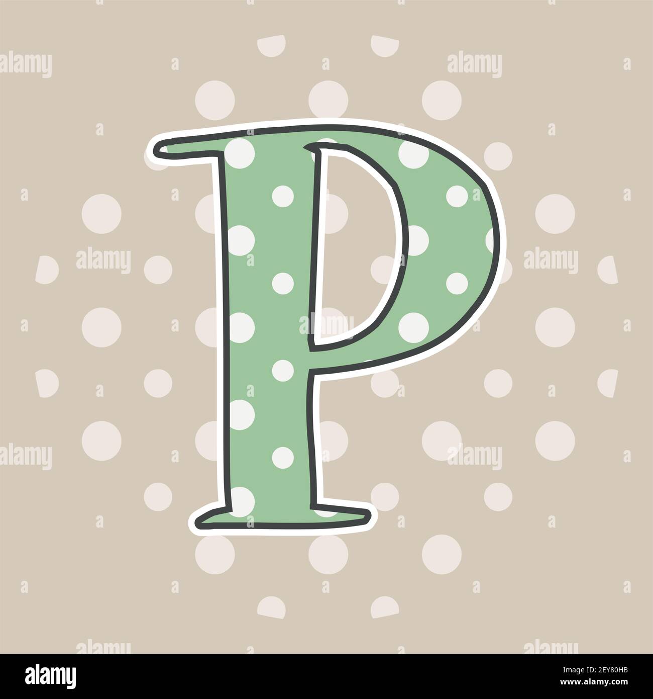 Niedlicher gepunkteter Buchstabe P isoliert auf beigem Hintergrund. Vektorgrafik. Element für Design. Kinderalphabet. Stock Vektor
