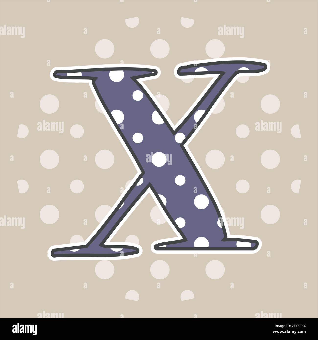 Niedliche gepunktete Buchstaben X isoliert auf beigem Hintergrund. Vektorgrafik. Element für Design. Kinderalphabet. Stock Vektor