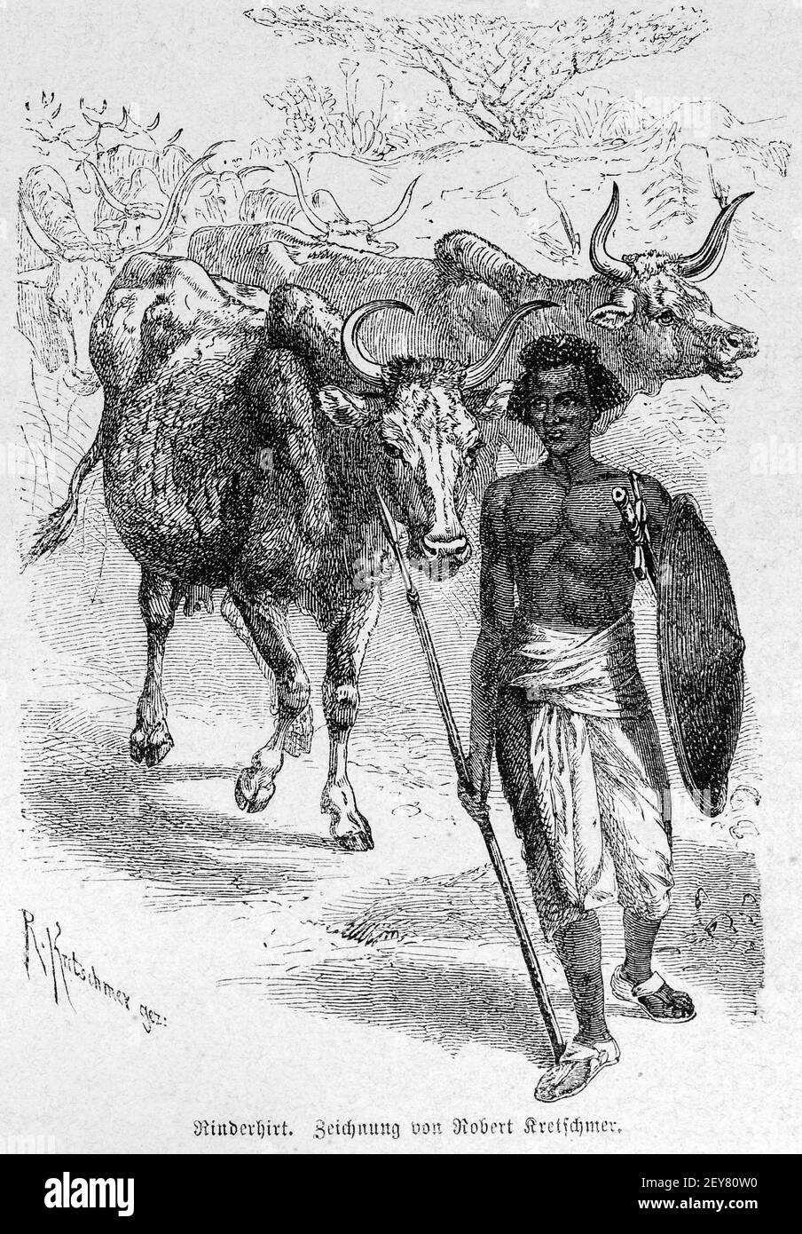 Viehhirte, Dr. Richard Andree, Abessina, Äthiopien, Ostafrika, Abessinien, Land und Volk, Leipzig 1869 Stockfoto