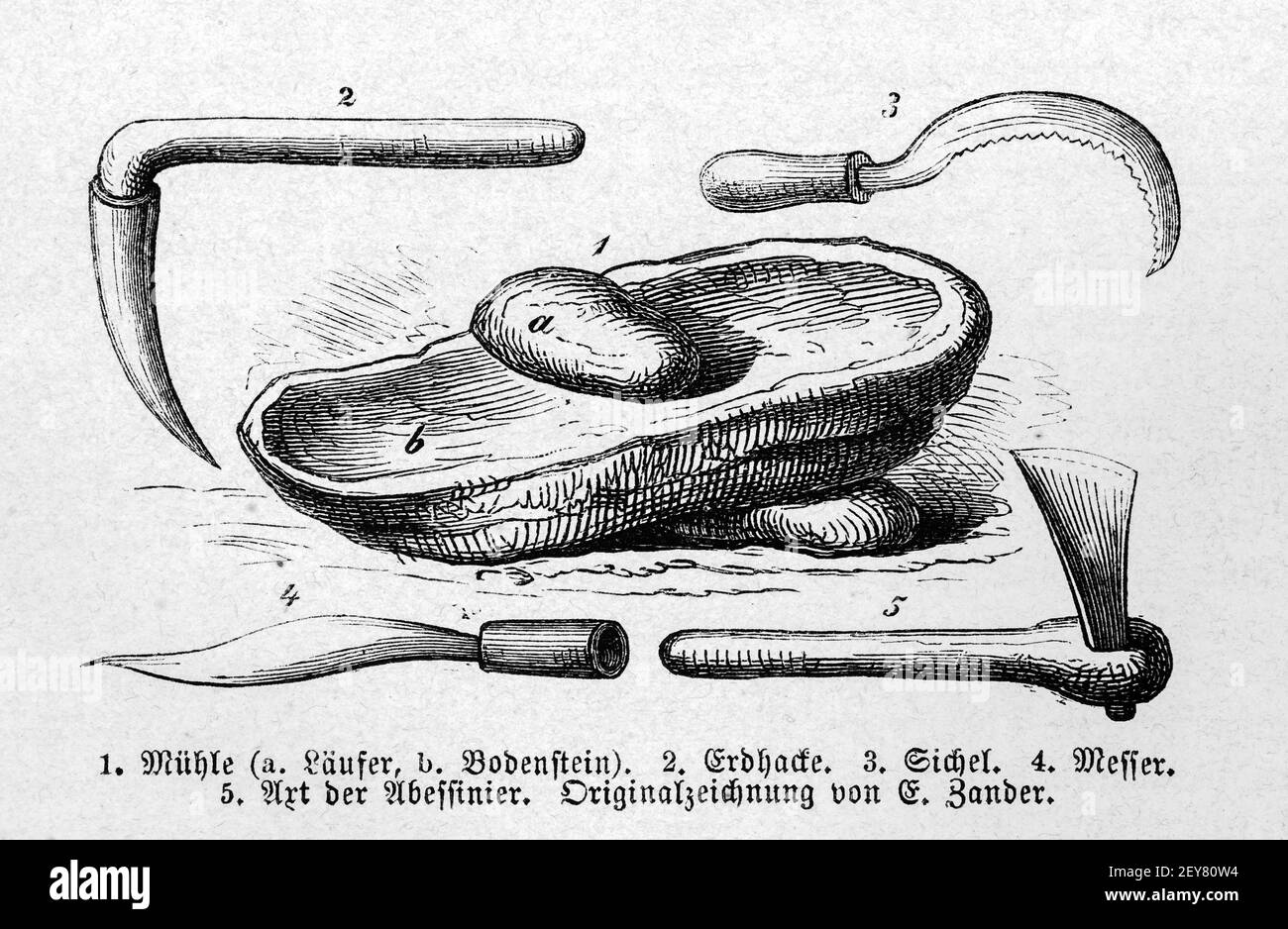 Landwirtschaftliche Werkzeuge, Dr. Richard Andree, Abessina, Äthiopien, Ostafrika, Abessinien, Land und Volk, Leipzig 1869 Stockfoto