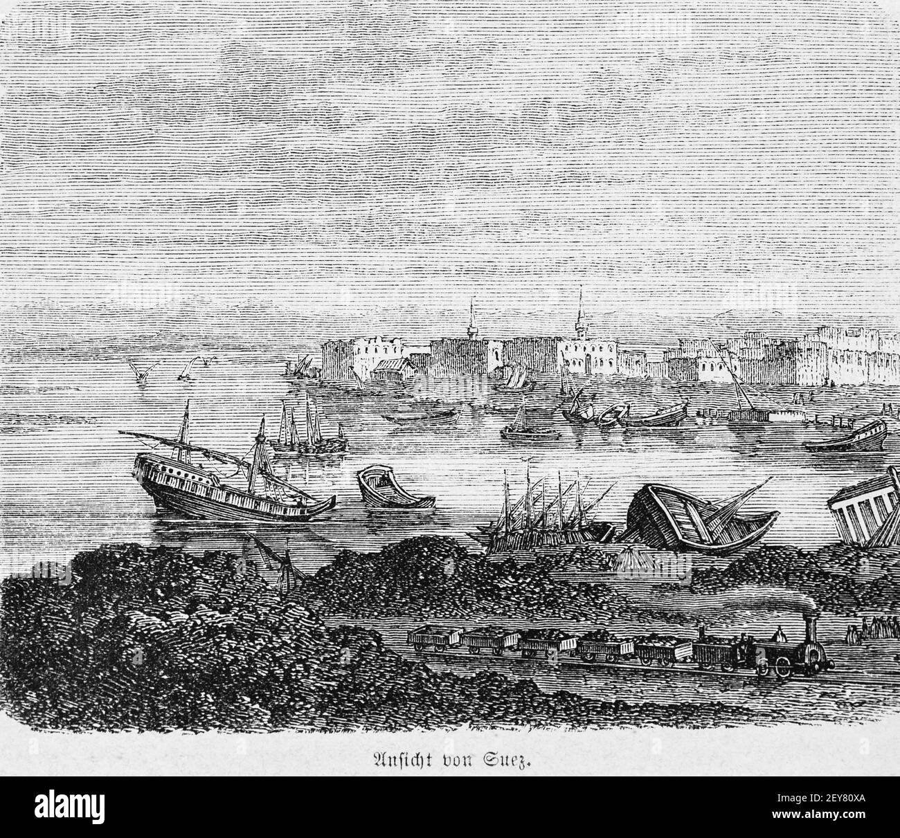 Blick auf die Stadt Suez, Dr. Richard Andree, Abessina, Äthiopien, Ostafrika, Abessinien, Land und Volk, Leipzig 1869 Stockfoto