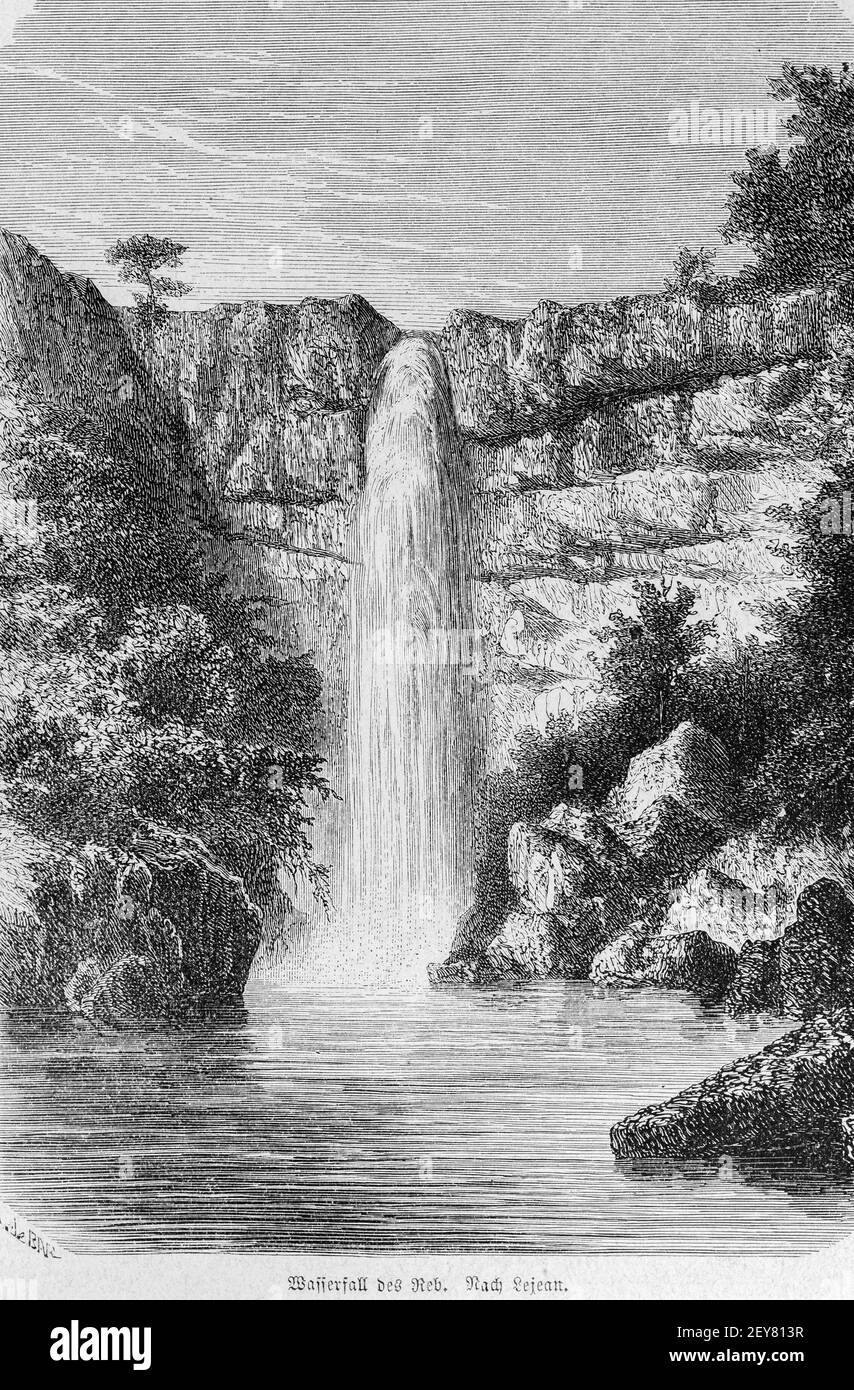 Wasserfall des Flusses Reb in Abessina, Dr. Richard Andree, Abessina, Äthiopien, Ostafrika, Abessinien, Land und Volk, Leipzig 1869 Stockfoto