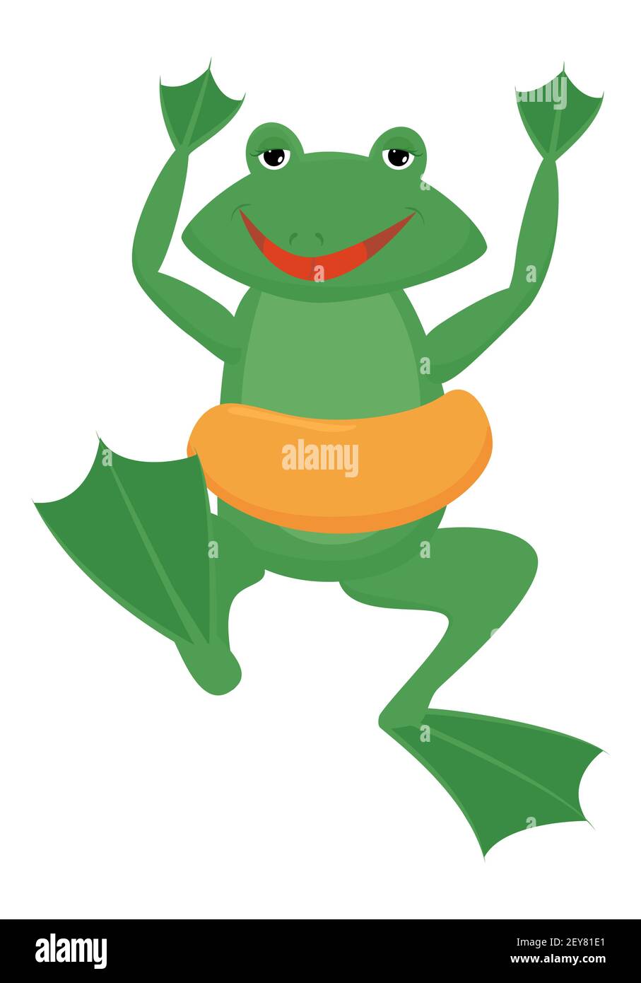 Happy Cartoon Frosch in orange Schwimmring auf weiß isoliert. Grüne Kröte,  Sommer Kinder Urlaub Konzept flache Illustration Stock-Vektorgrafik - Alamy
