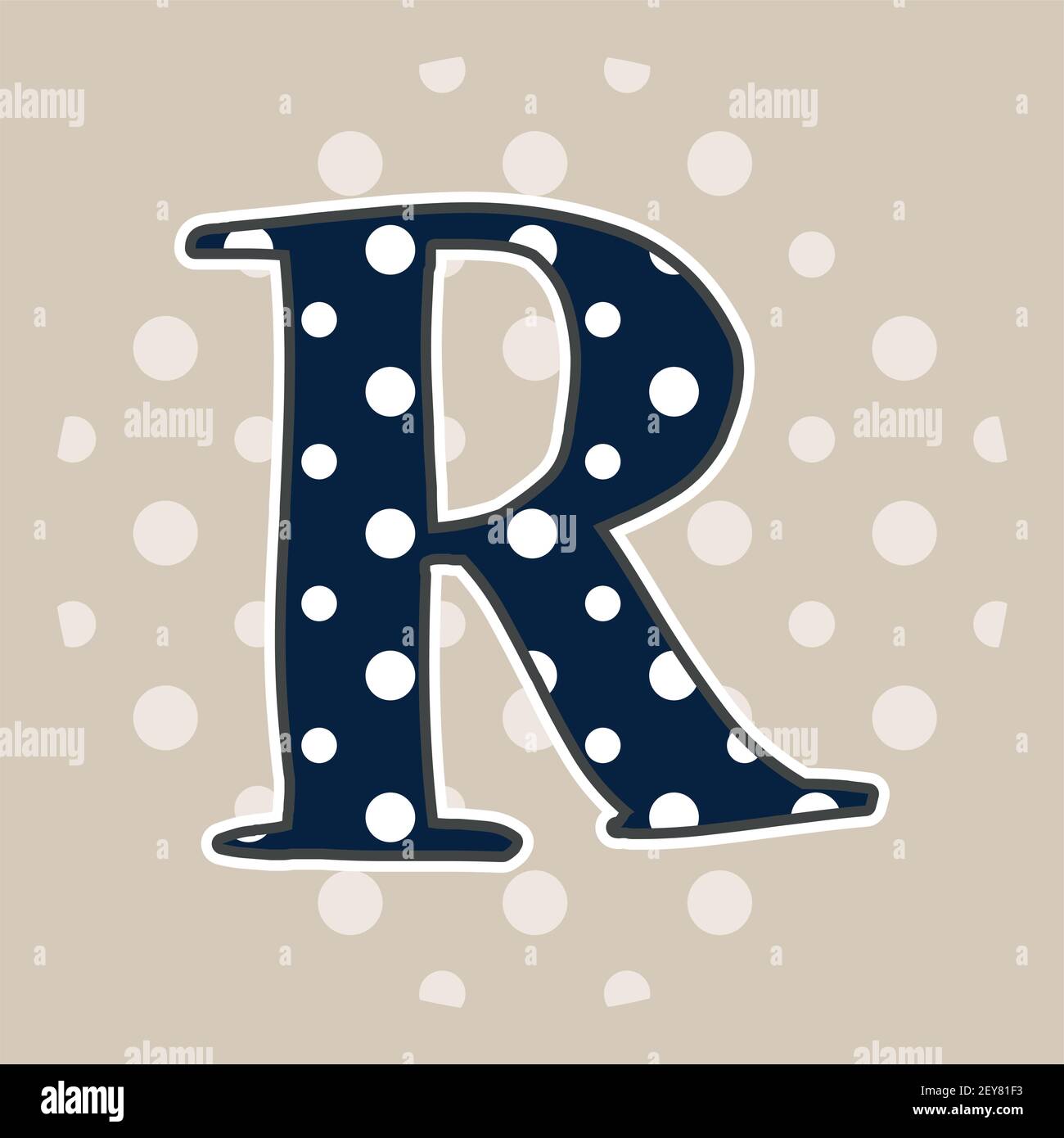 Niedlicher gepunkteter Buchstabe R isoliert auf beigefarbenem Hintergrund. Vektorgrafik. Element für Design. Kinderalphabet. Stock Vektor