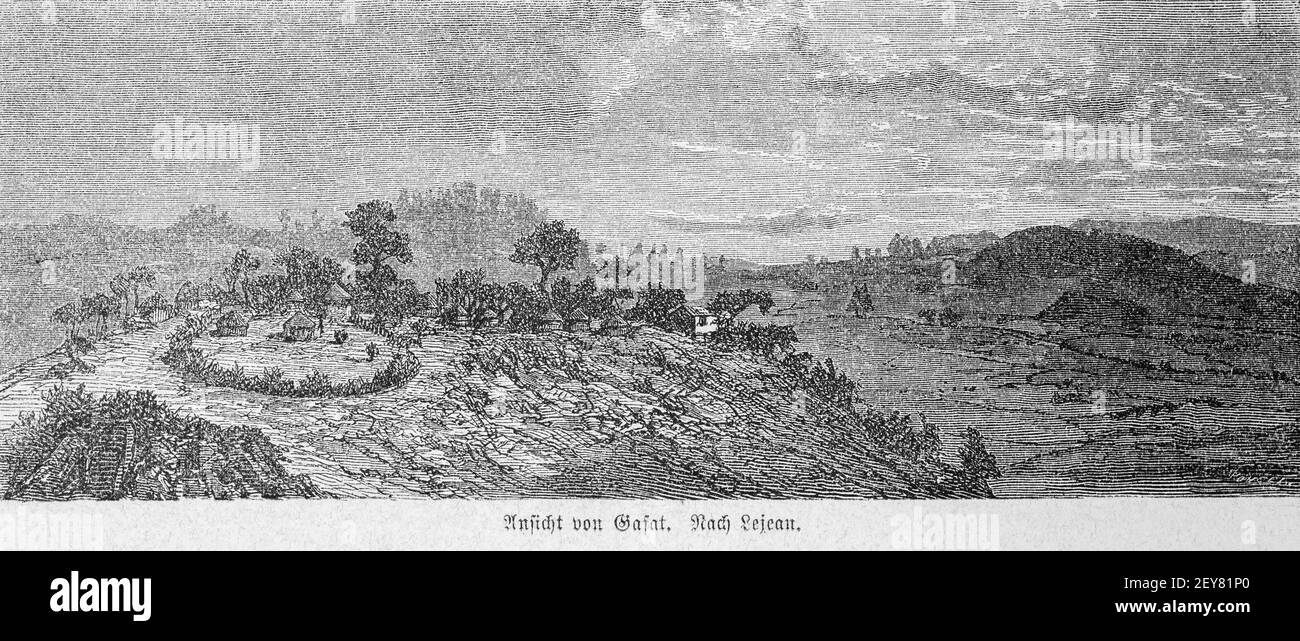 Dorf der Gafat, Abessinien, Dr. Richard Andree, Abessina, Äthiopien, Ostafrika, Abessinien, Land und Volk, Leipzig 1869 Stockfoto