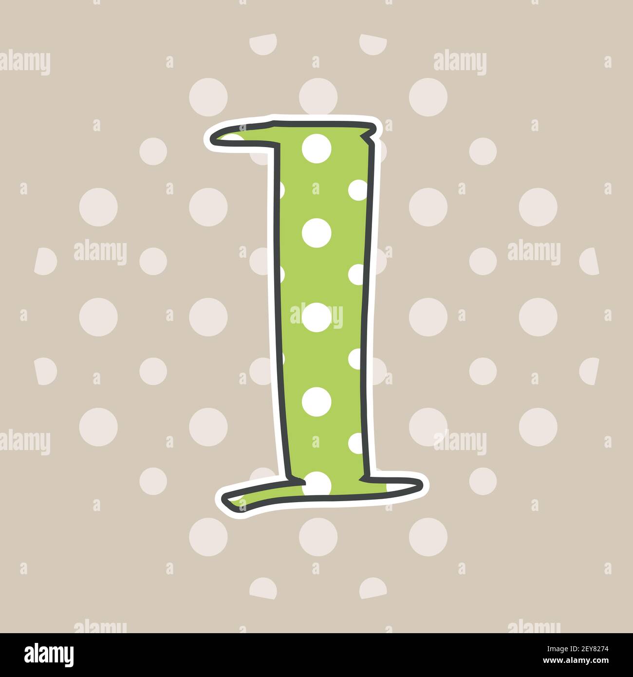 Niedliche gepunktete Nummer eins isoliert auf beigem Hintergrund. Vektorgrafik. Element für Design. Kinderalphabet. Stock Vektor