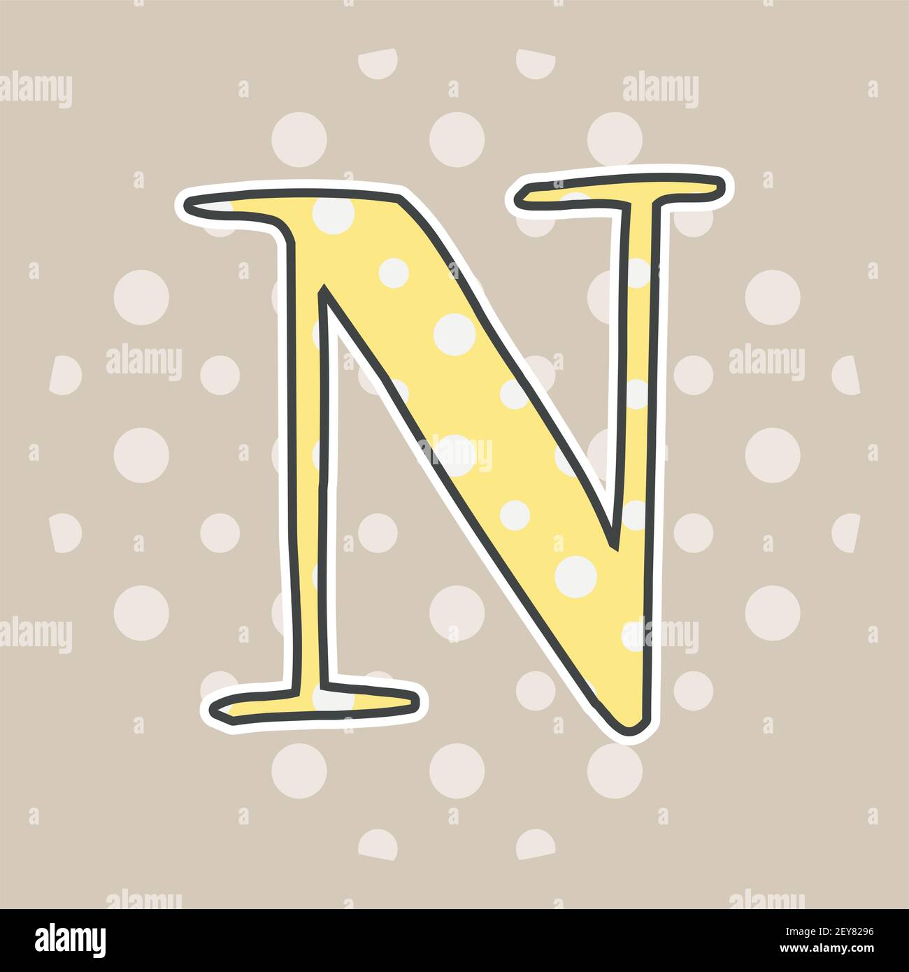 Niedlicher gepunkteter Buchstabe N isoliert auf beigem Hintergrund. Vektorgrafik. Element für Design. Kinderalphabet. Stock Vektor