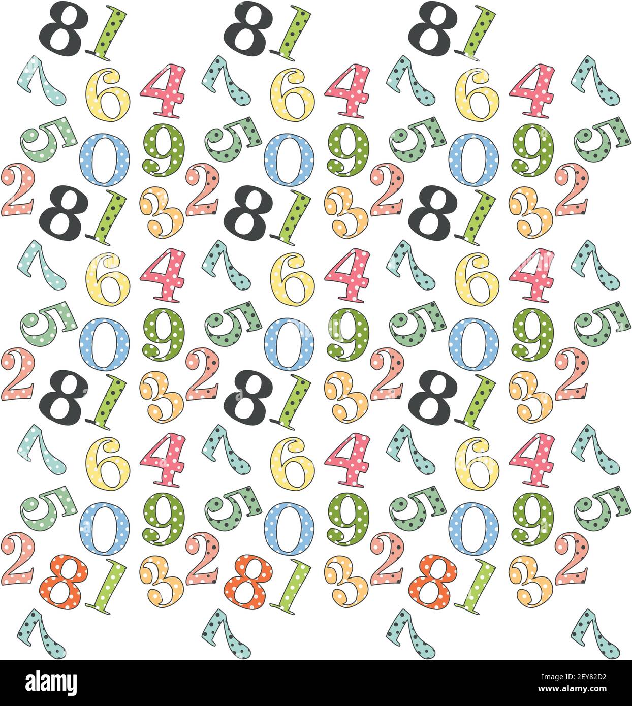 Niedliche gepunktete Zahlen nahtlose Muster. Vektorgrafik. Element für Design. Kinderalphabet. Stock Vektor