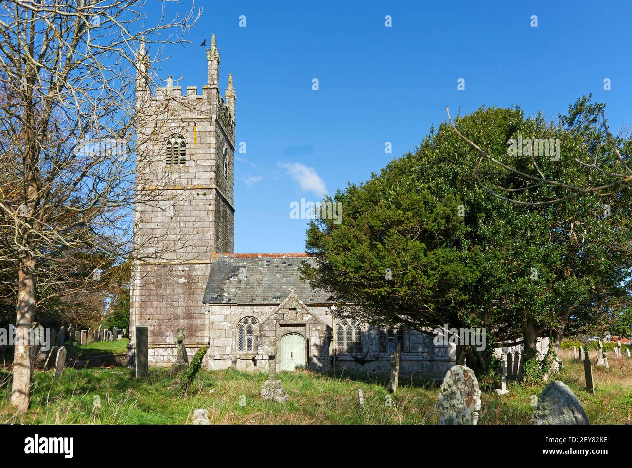 Die Landkirche St. Laudus aus dem 15th. Jahrhundert in Cornwall, Teil der Gemeinde Mabe. Stockfoto