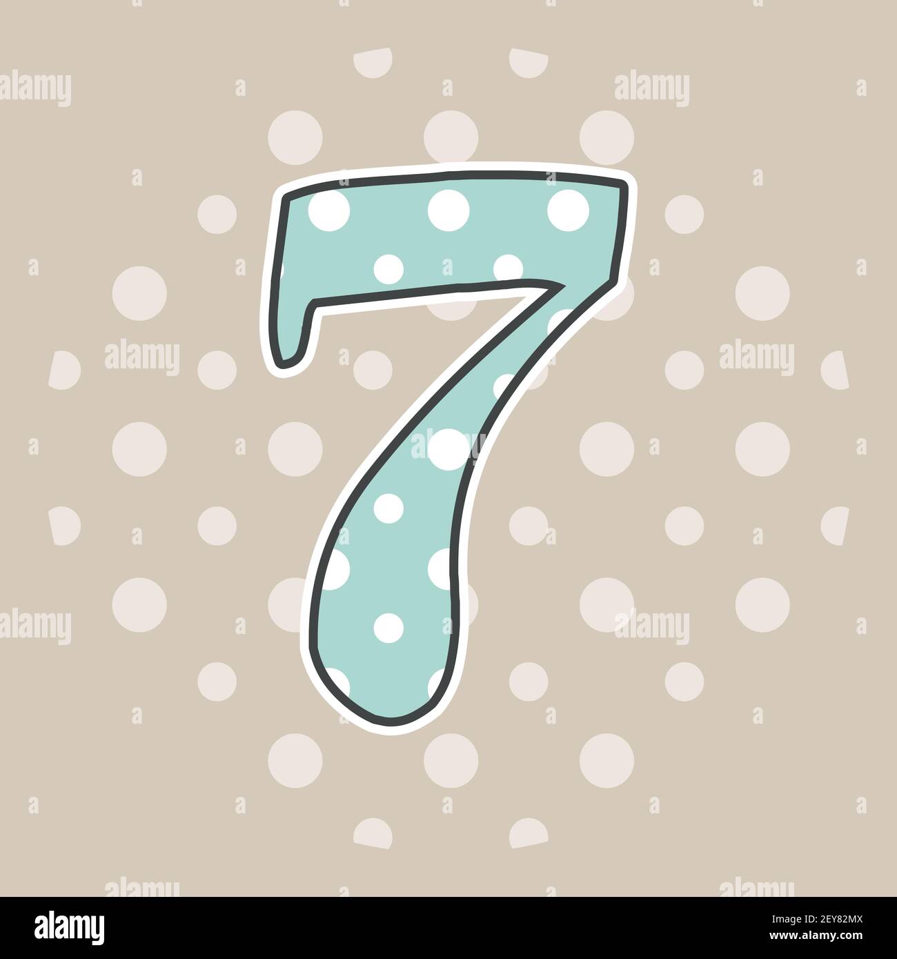 Niedliche gepunktete Zahl sieben isoliert auf beigem Hintergrund. Vektorgrafik. Element für Design. Kinderalphabet. Stock Vektor