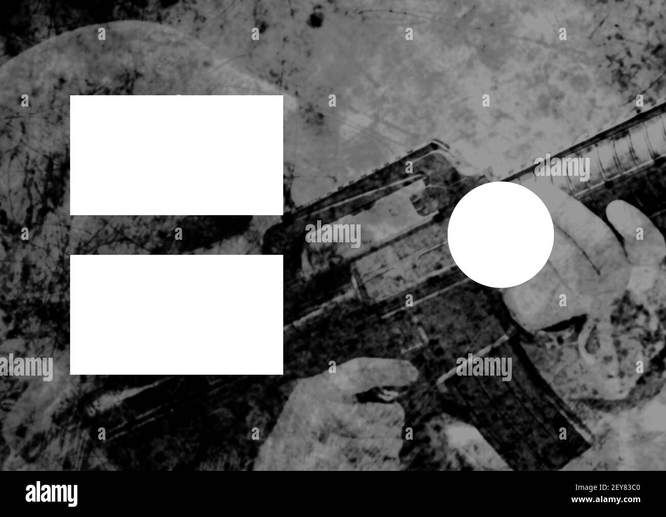 Zwei weiße Rechtecke und Kreis mit Kopierraum über Schwarz Und weißes Foto des Schießsoldaten Stockfoto