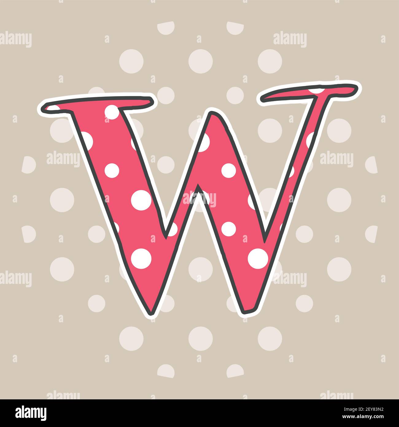 Niedlicher gepunkteter Buchstabe W isoliert auf beigefarbenem Hintergrund. Vektorgrafik. Element für Design. Kinderalphabet. Stock Vektor
