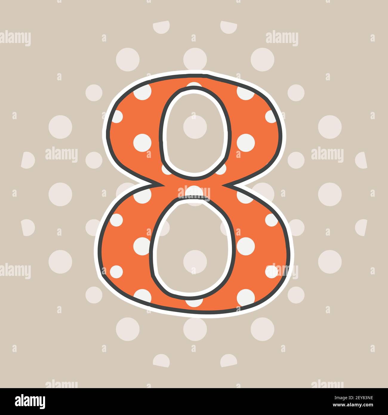 Niedliche gepunktete Zahl acht isoliert auf beigem Hintergrund. Vektorgrafik. Element für Design. Kinderalphabet. Stock Vektor