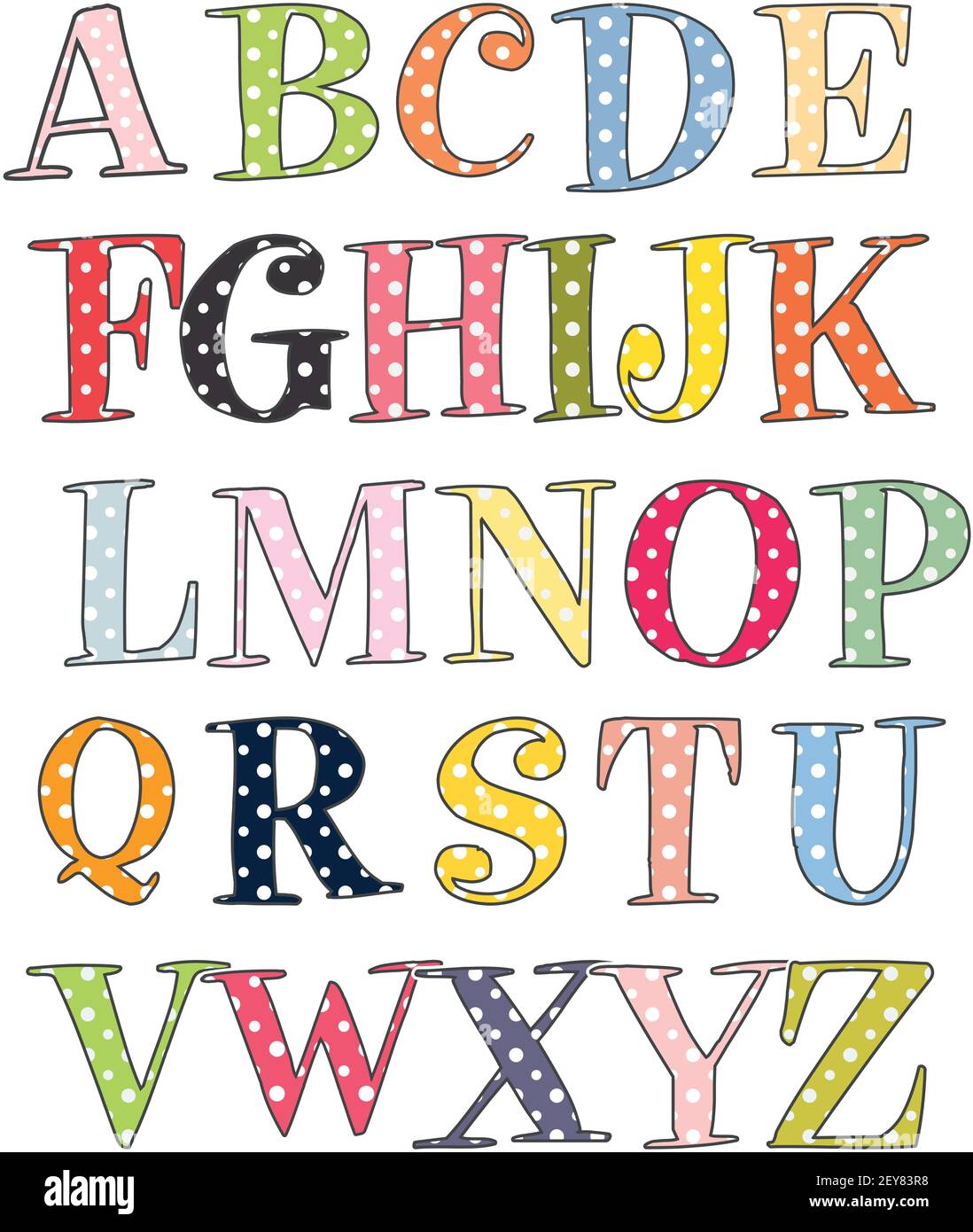 Niedliche gepunktete Alphabet isoliert auf weißem Hintergrund. Vektorgrafik. Element für Design. Kinderalphabet. Stock Vektor