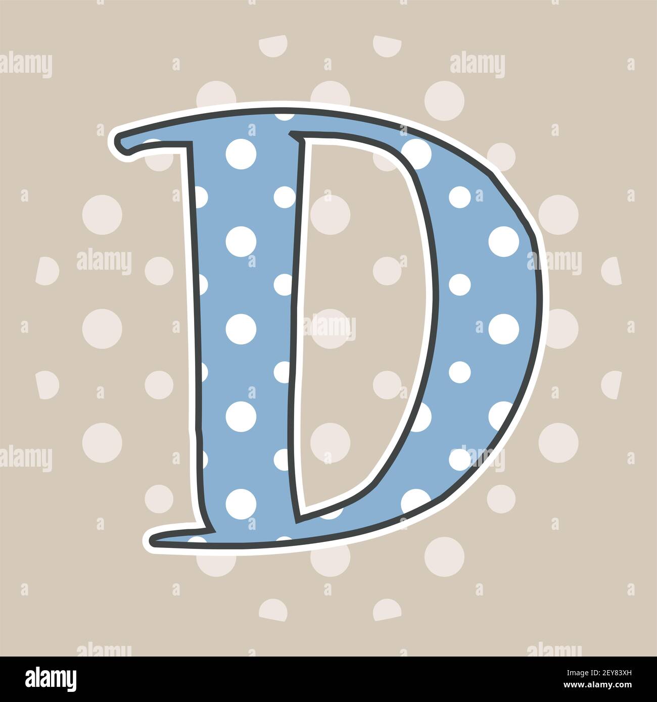 Niedlicher gepunkteter Buchstabe D isoliert auf beigem Hintergrund. Vektorgrafik. Element für Design. Kinderalphabet. Stock Vektor