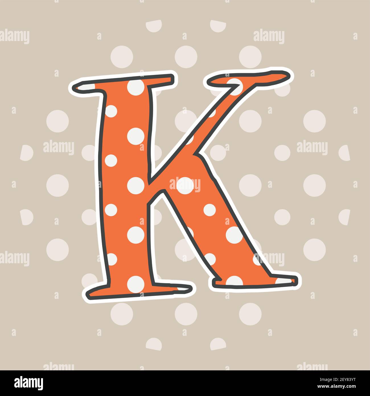 Niedlicher gepunkteter Buchstabe K isoliert auf beigem Hintergrund. Vektorgrafik. Element für Design. Kinderalphabet. Stock Vektor