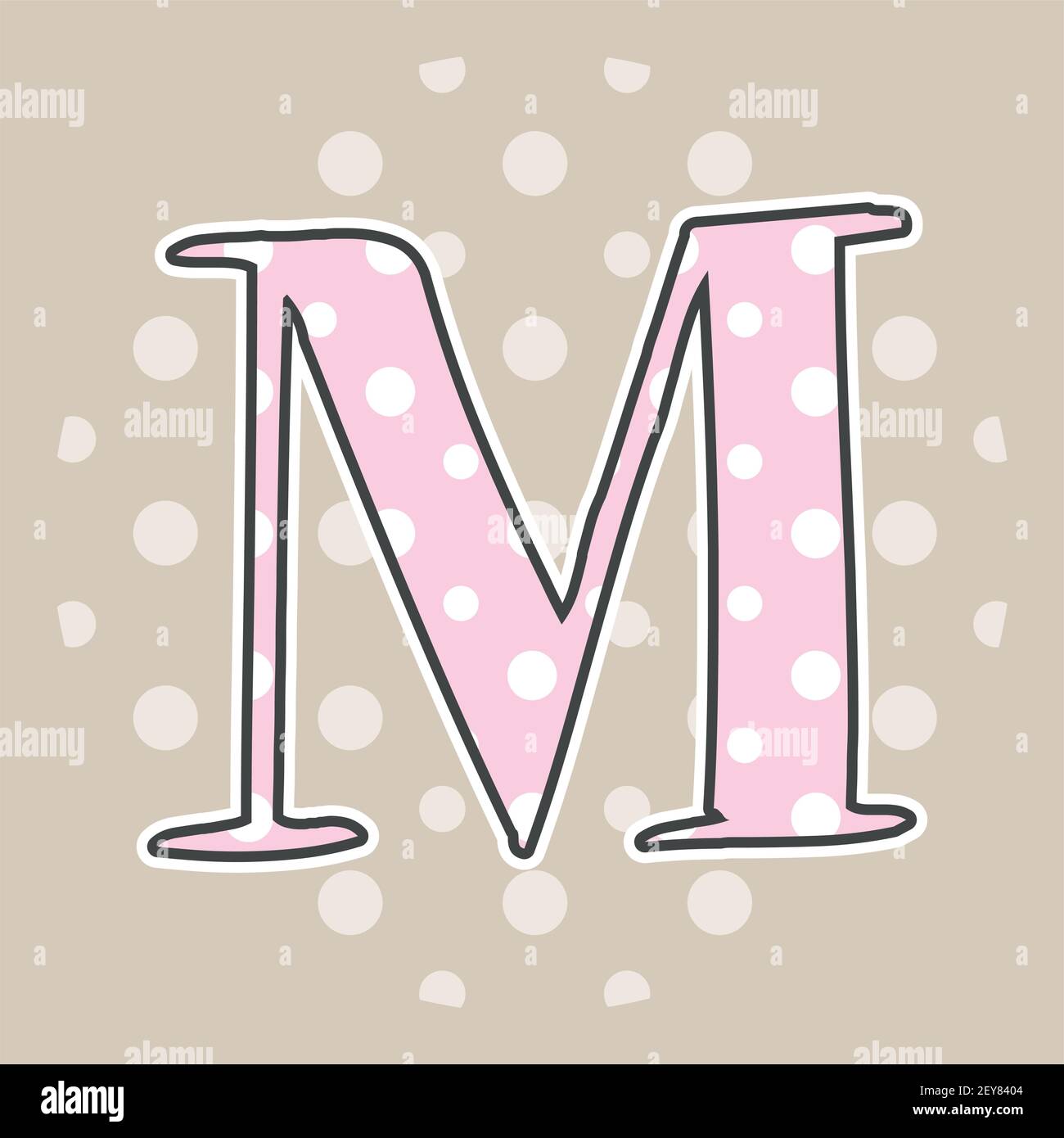 Niedlicher gepunkteter Buchstabe M isoliert auf beigem Hintergrund. Vektorgrafik. Element für Design. Kinderalphabet. Stock Vektor