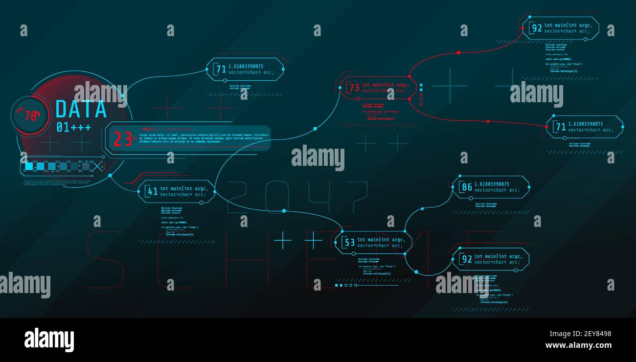 Zusammensetzung der Computer-HUD-Schnittstelle mit Coding Architecture. Stock Vektor