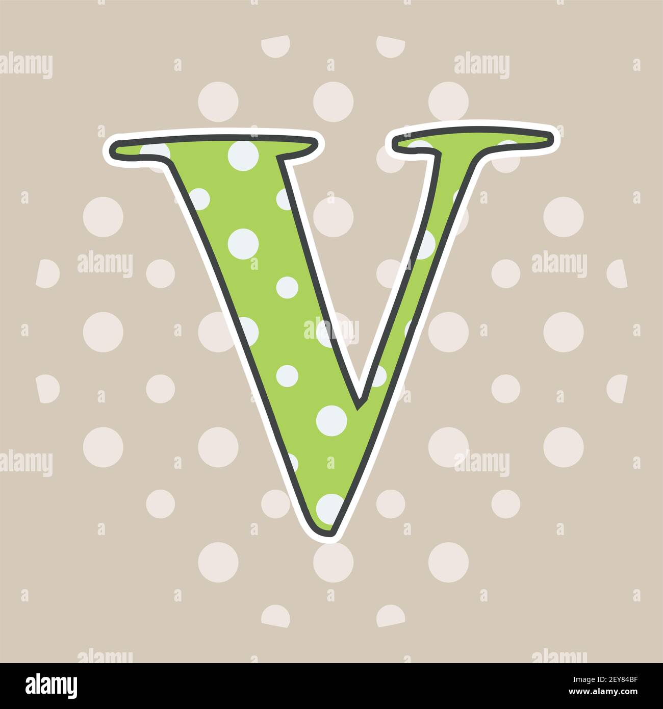 Niedlicher gepunkteter Buchstabe V isoliert auf beigem Hintergrund. Vektorgrafik. Element für Design. Kinderalphabet. Stock Vektor