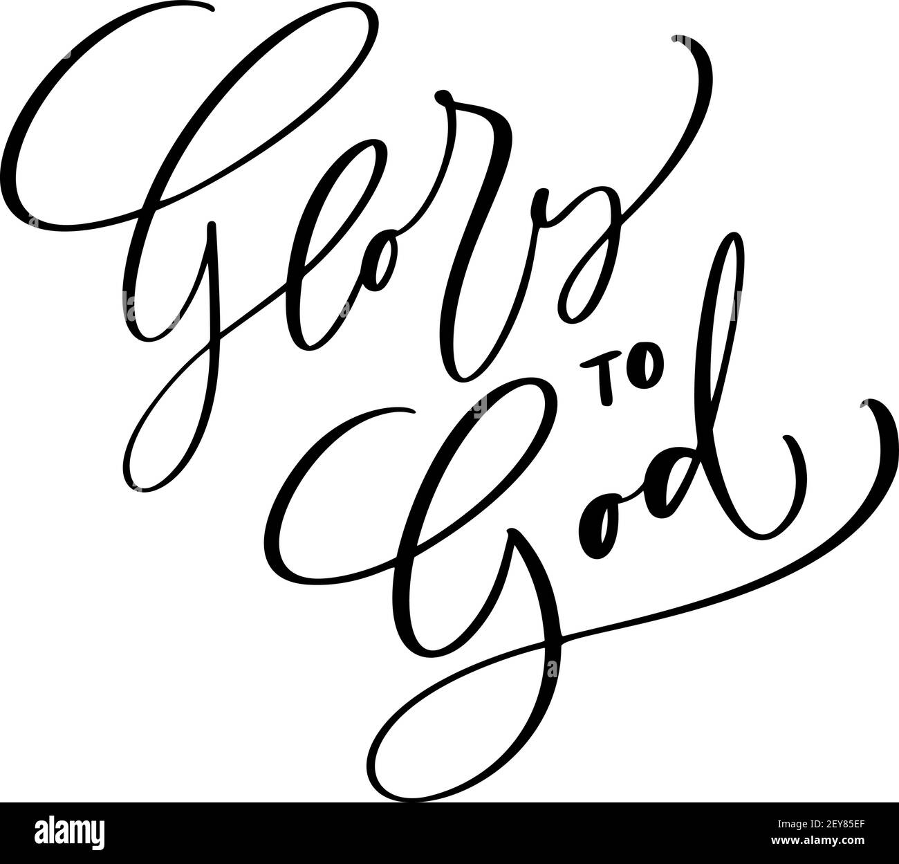 Glory to God christian Text handgezeichnetes Logo Schriftzug Grußkarte. Typografische Vektorphrase Handgefertigte Kalligraphie Zitat auf Isolate weiß Stock Vektor