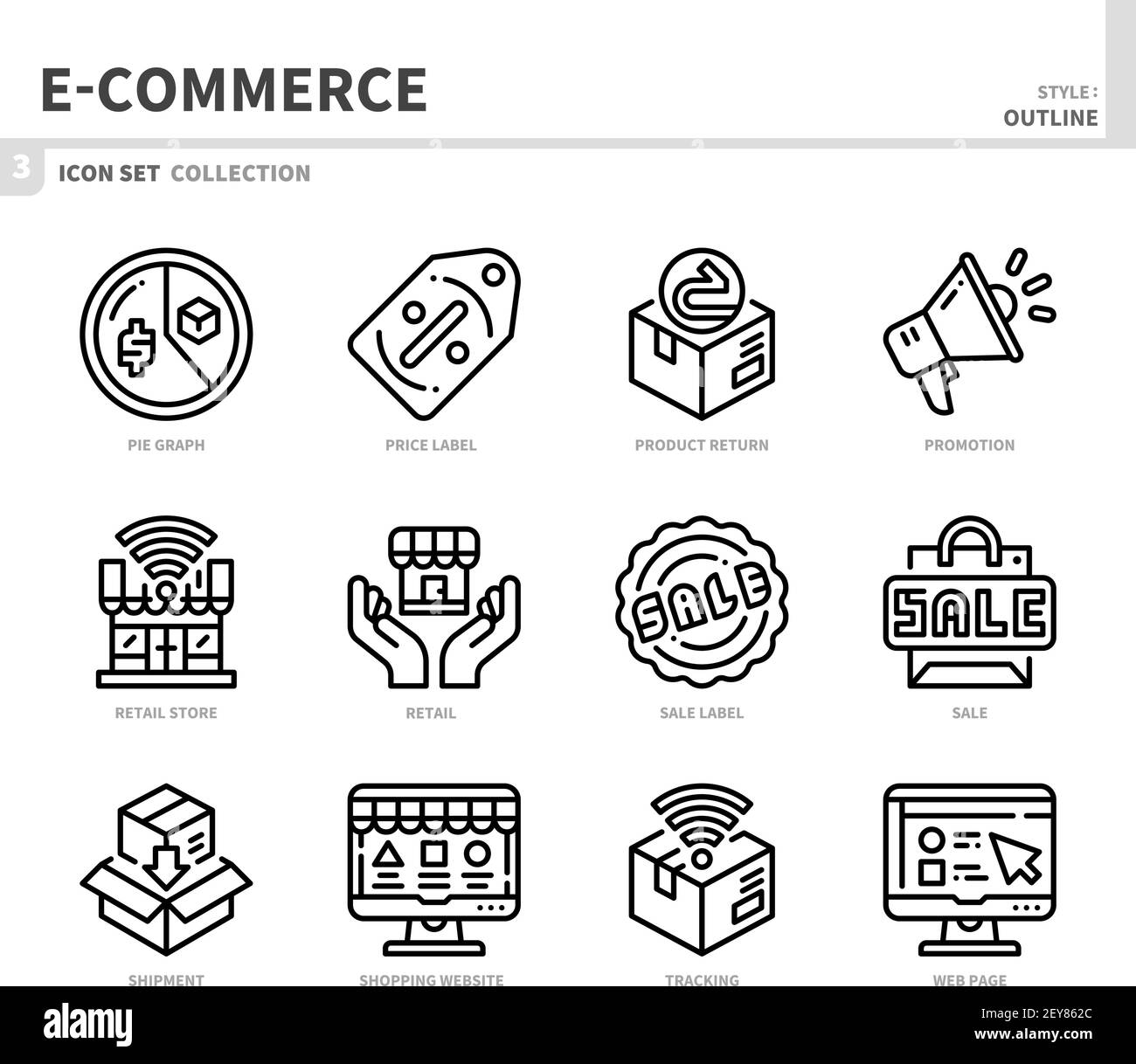 E-Commerce und Online-Shopping Icon Set, Umriss Stil, Vektor und Illustration Stock Vektor