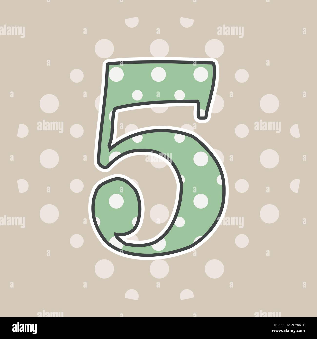 Niedliche gepunktete Zahl fünf isoliert auf beigem Hintergrund. Vektorgrafik. Element für Design. Kinderalphabet. Stock Vektor