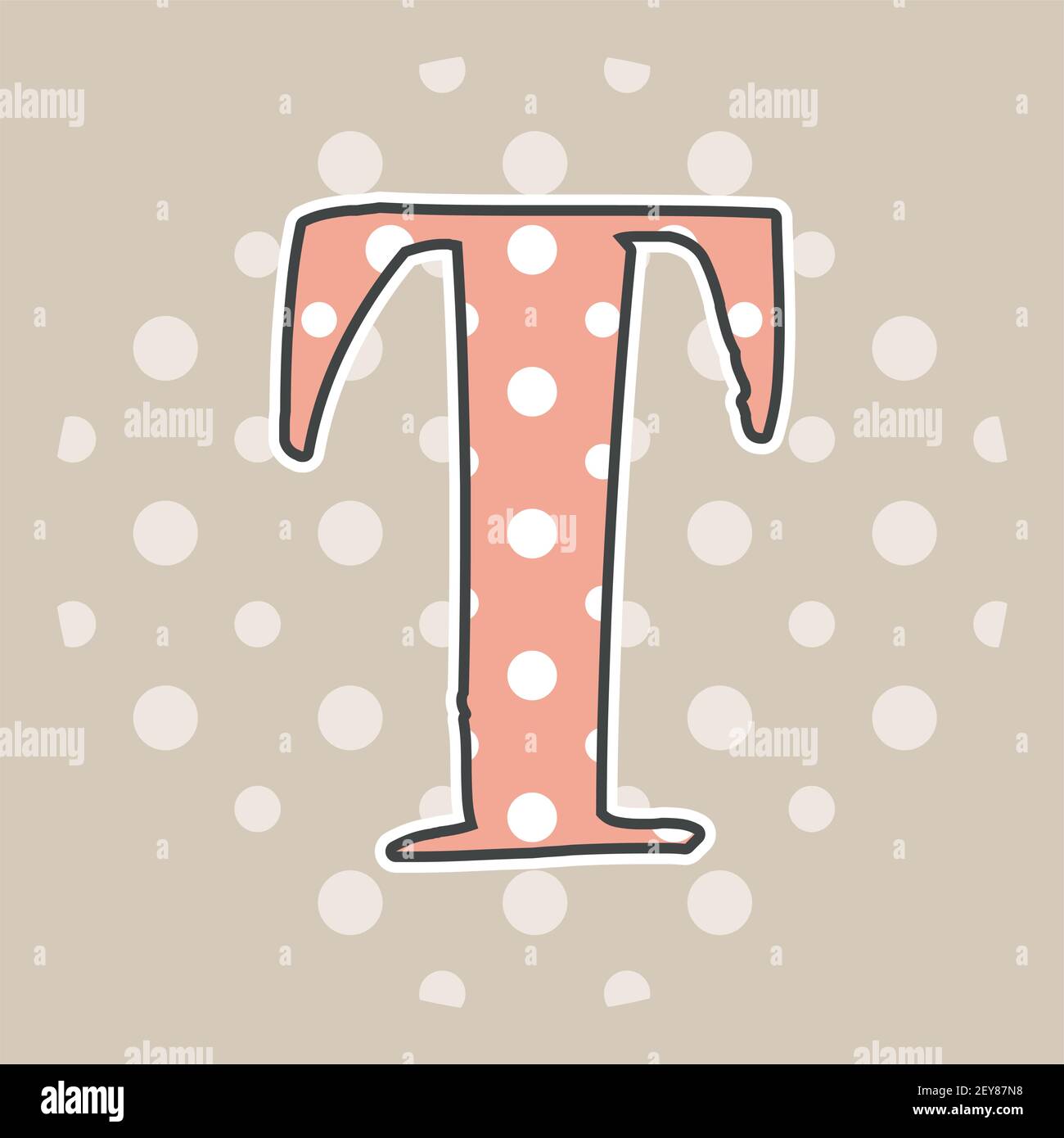 Niedliche gepunktete Buchstaben T isoliert auf beigem Hintergrund. Vektorgrafik. Element für Design. Kinderalphabet. Stock Vektor