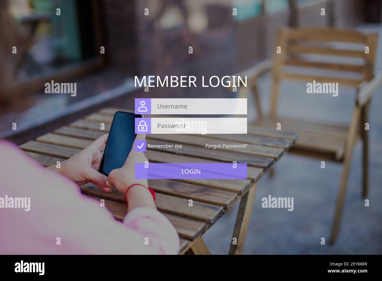 Das Konzept der Mitgliederanmeldung mit einem Benutzernamen und Passwort. Stockfoto