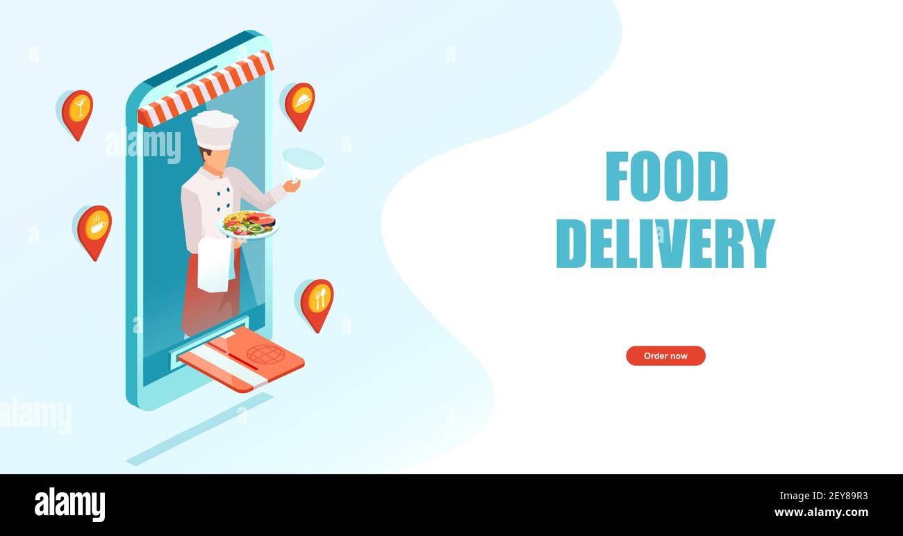 Bestellen Sie Lebensmittel online Banner Konzept. Mobile App-Vorlage Stock Vektor
