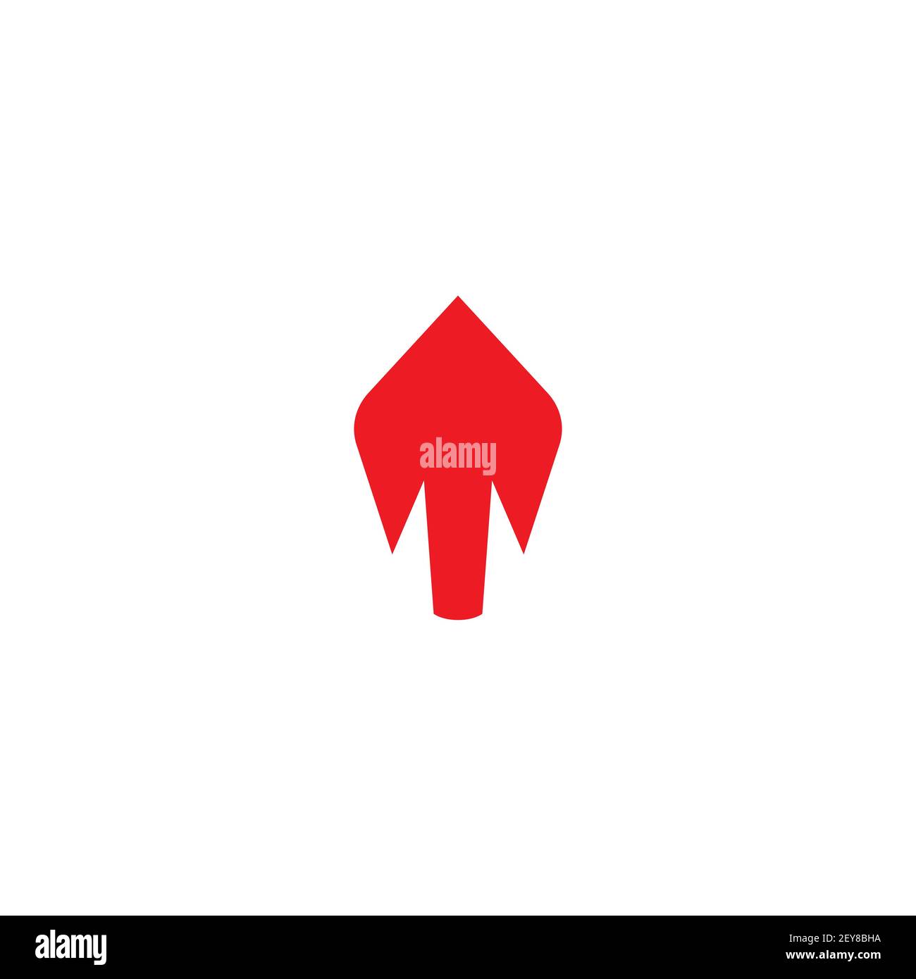 Rotes Pfeil-nach-oben-Symbol. Vorwärts, Wachstum, Ansturm Zeichen. Isoliert auf Weiß. Upload-Symbol. Upgrade-Zeichen. Beschleunigen, Scroll oder Swipe-Taste. Bolide, raketenförmig p Stock Vektor