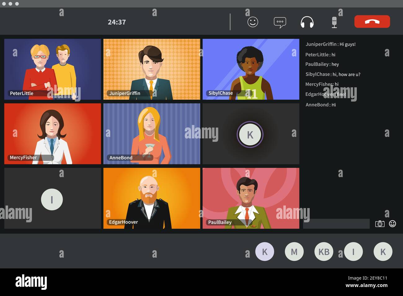 Bildschirm der Videokonferenz, moderne Software für virtuelle Meetings oder Lektionen Stock Vektor