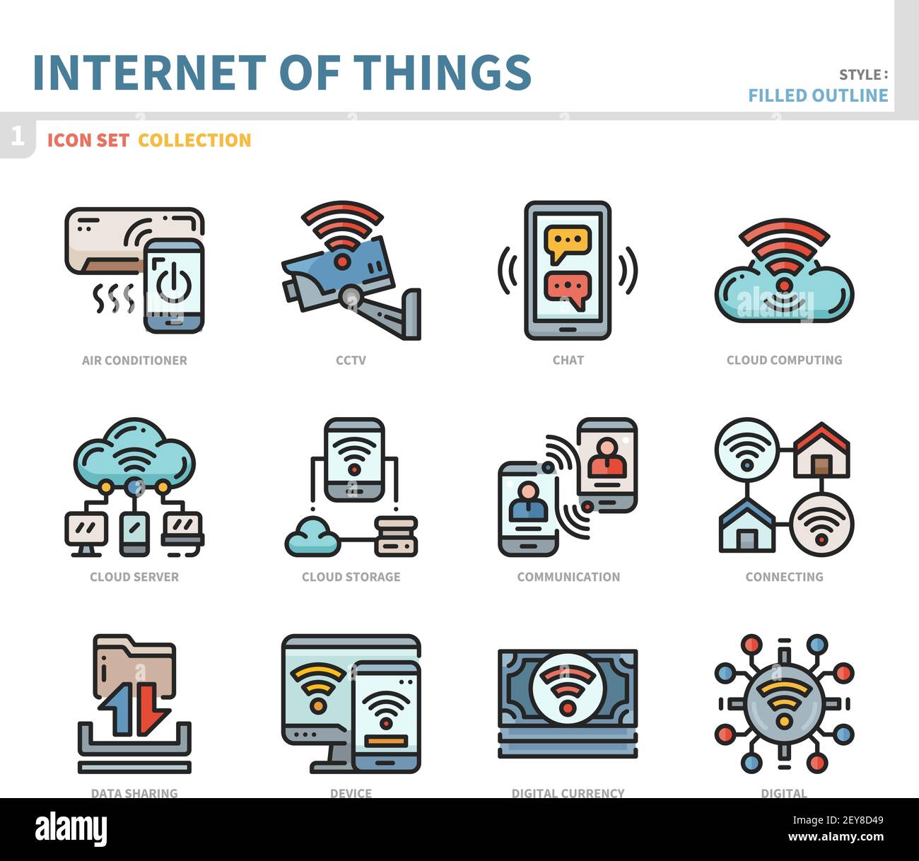 internet of Things Icon Set, gefüllter Umrissstil, Vektor und Illustration Stock Vektor