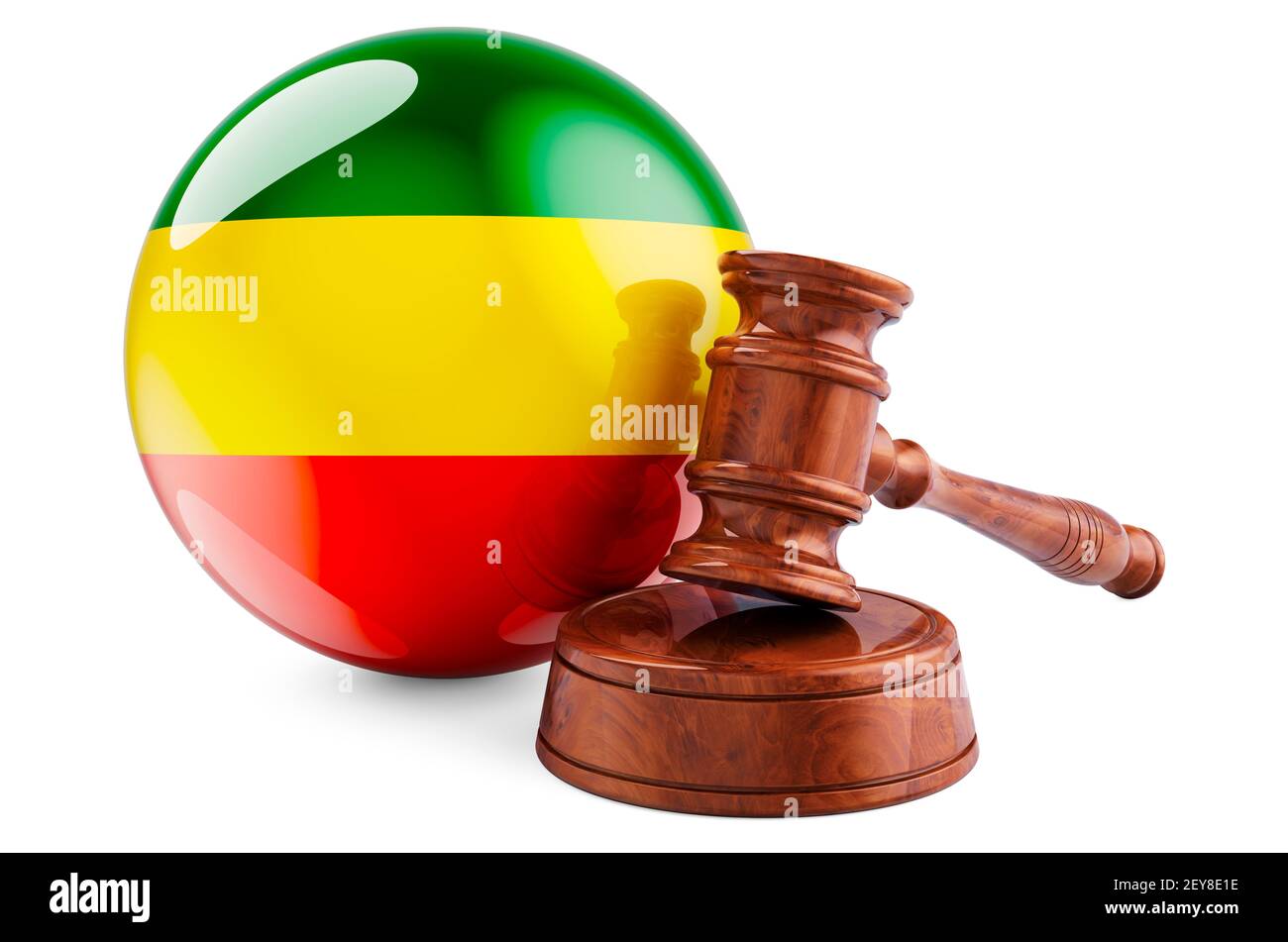 Holzfahne mit Rastafari-Flagge. 3D Rendering isoliert auf weißem Hintergrund Stockfoto