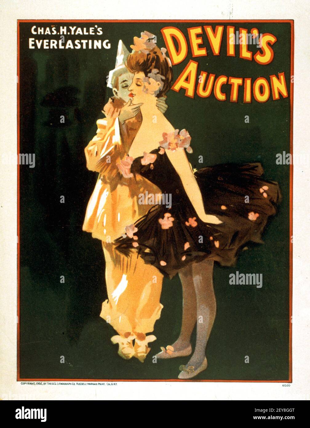 Devil's Auction. Zirkusposter, antik und im alten Stil Stockfoto